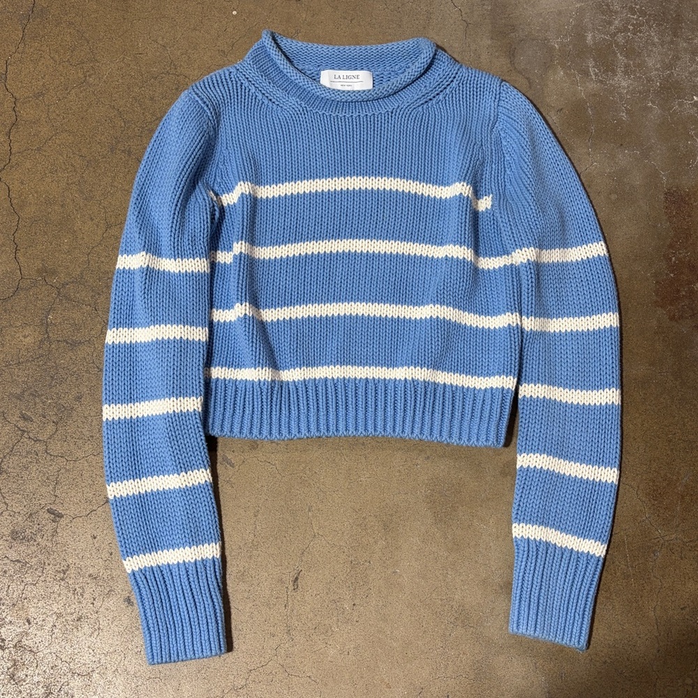 La Ligne Mini Marina Blue and White Striped Women's Cotton Knit Sweater XS